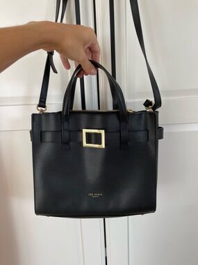 Ted Baker Black Leather Satchel with Gold Buckle Detail